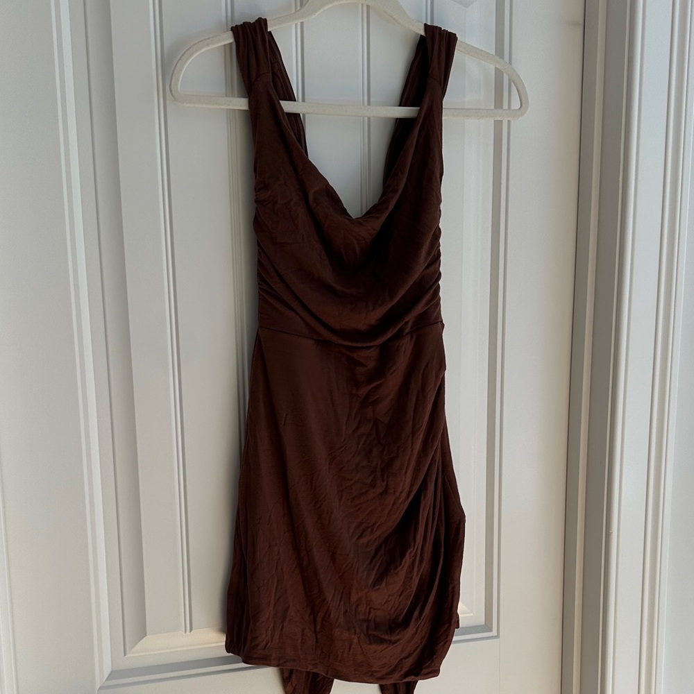Elegant Backless Brown Dress